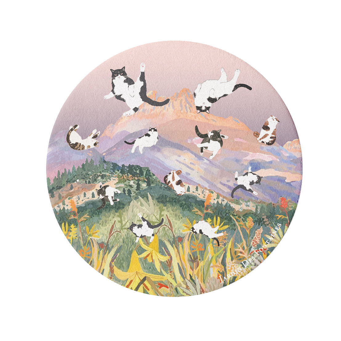 Yogis Cat and Flower Ceramic Coaster