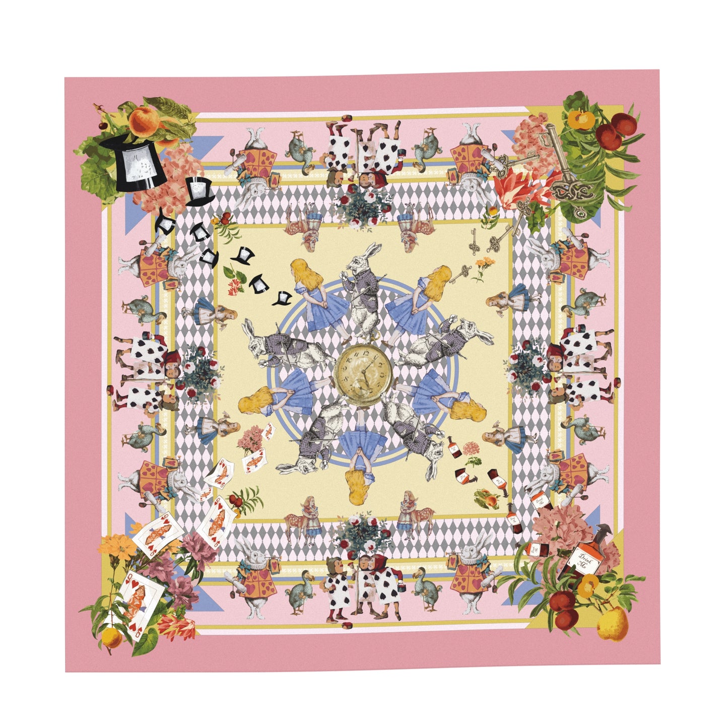 "Wonderful Adventure Dream" Light Pink Tick Tock Silky Scarf (90cm)