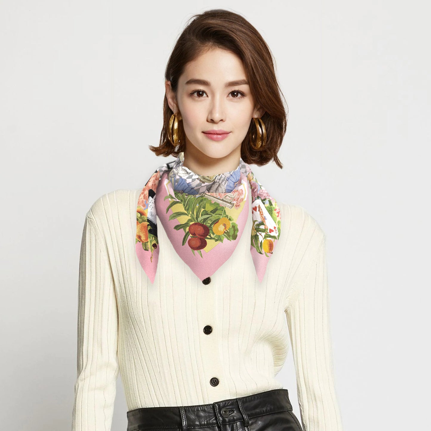 "Wonderful Adventure Dream" Light Pink Tick Tock Silky Scarf (90cm)