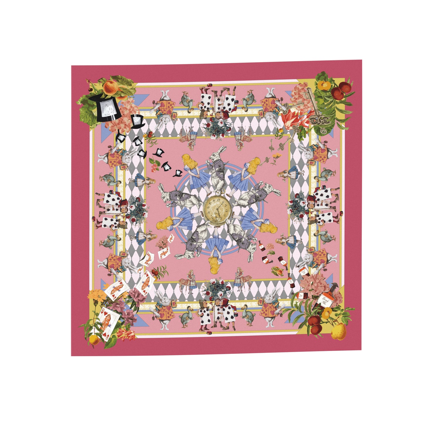 "Wonderful Adventure Dream" Dark Pink Tick Tock Silky Scarf (45cm)