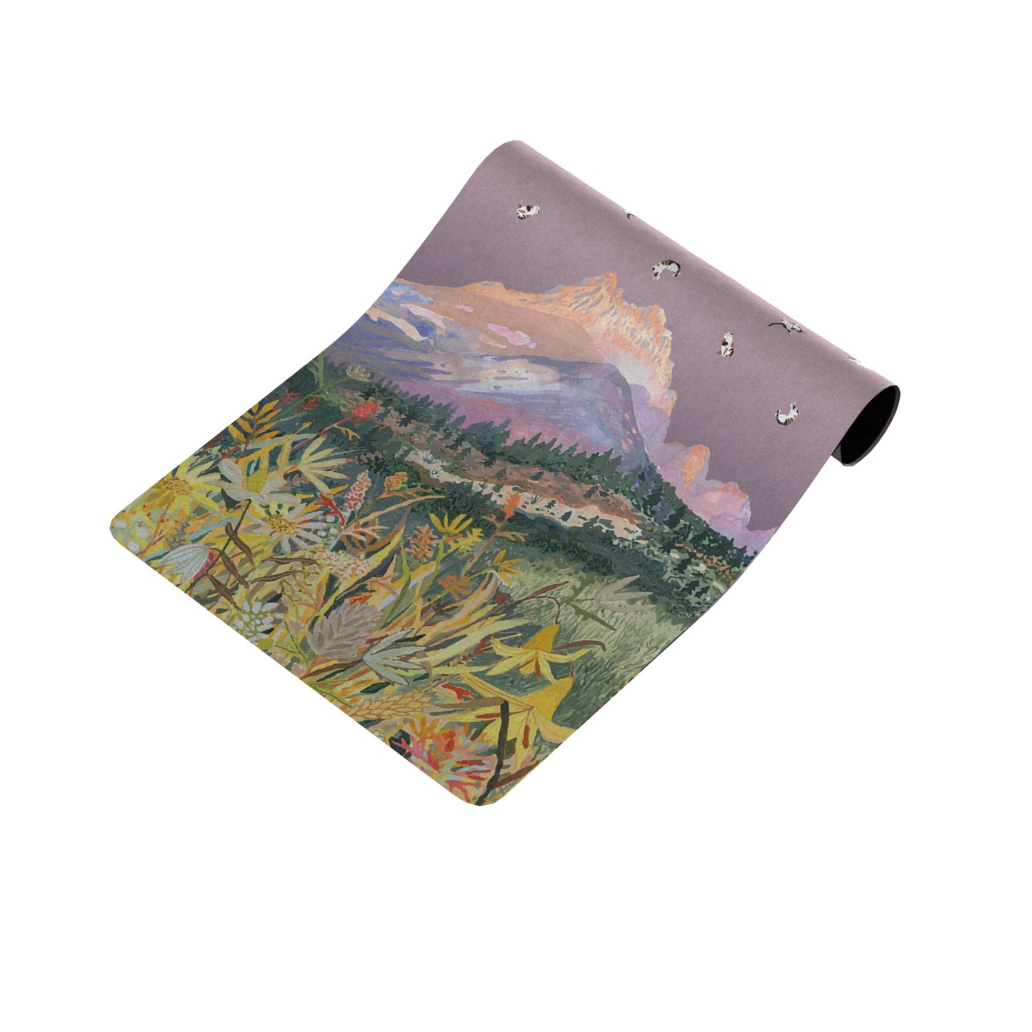 "Yogis Cat and Flower" Rain Of Cat In Tatra Mountains Travel Yoga Mat (1.5mm)