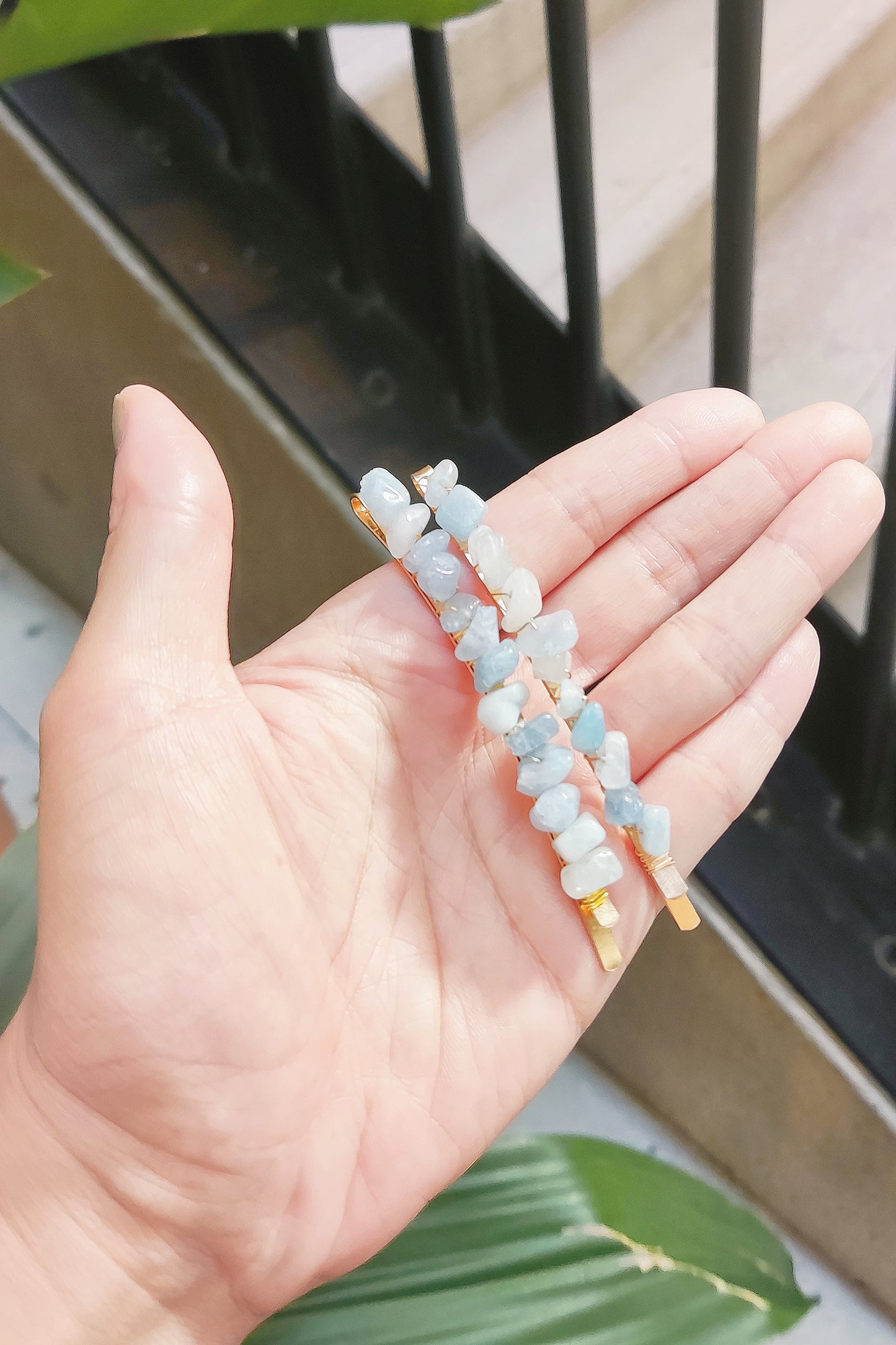 Set Of Two Pcs, Raw Crystals Bobby Pin Hairpin, Aquamarine Crystal