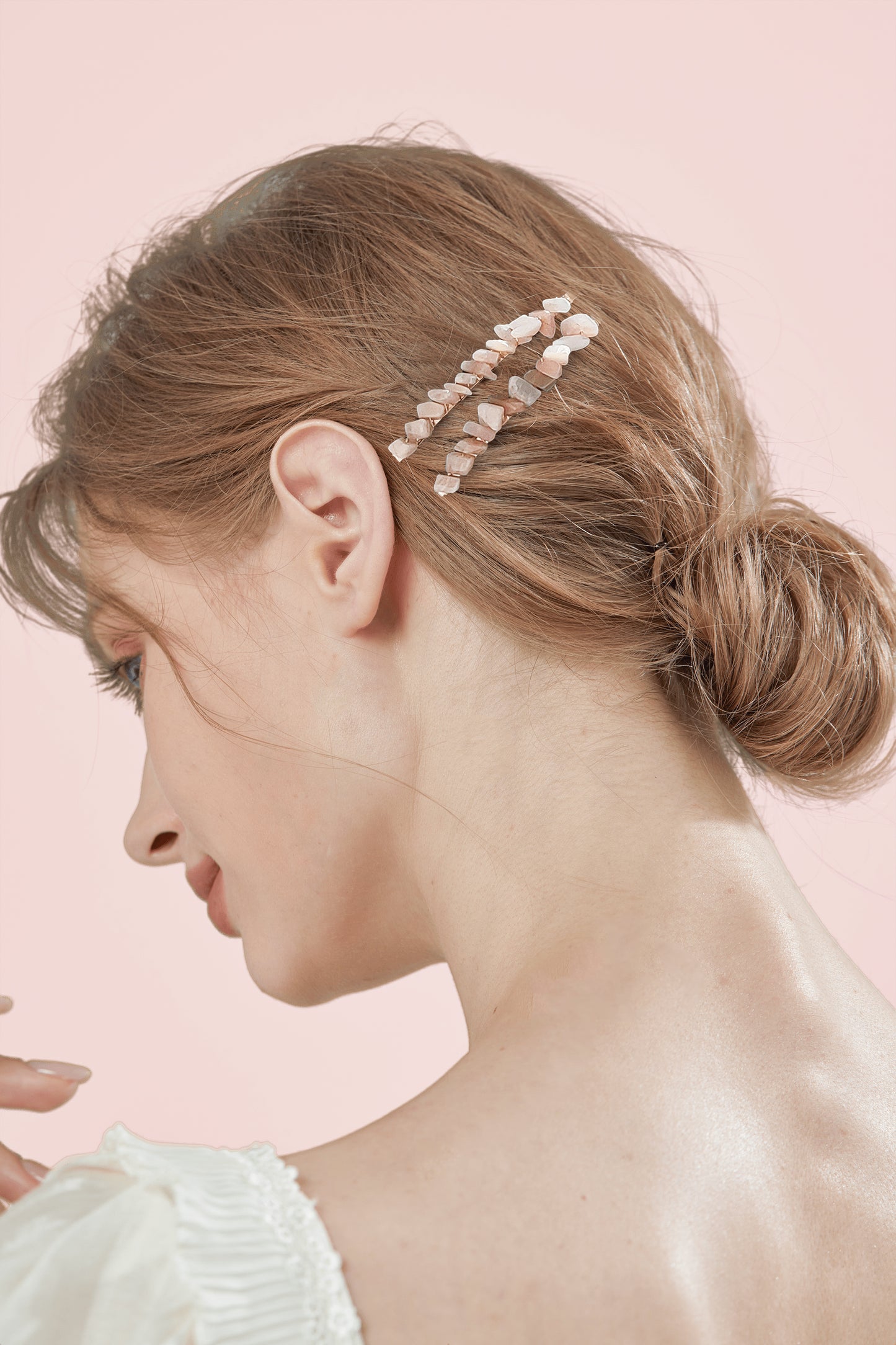 Set Of Two Pcs, Raw Crystals Bobby Pin Hairpin, Sunstone Crystal
