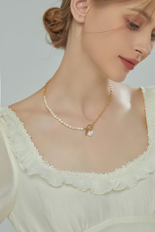 Real Pearl And Chain Gold-Plated Necklace