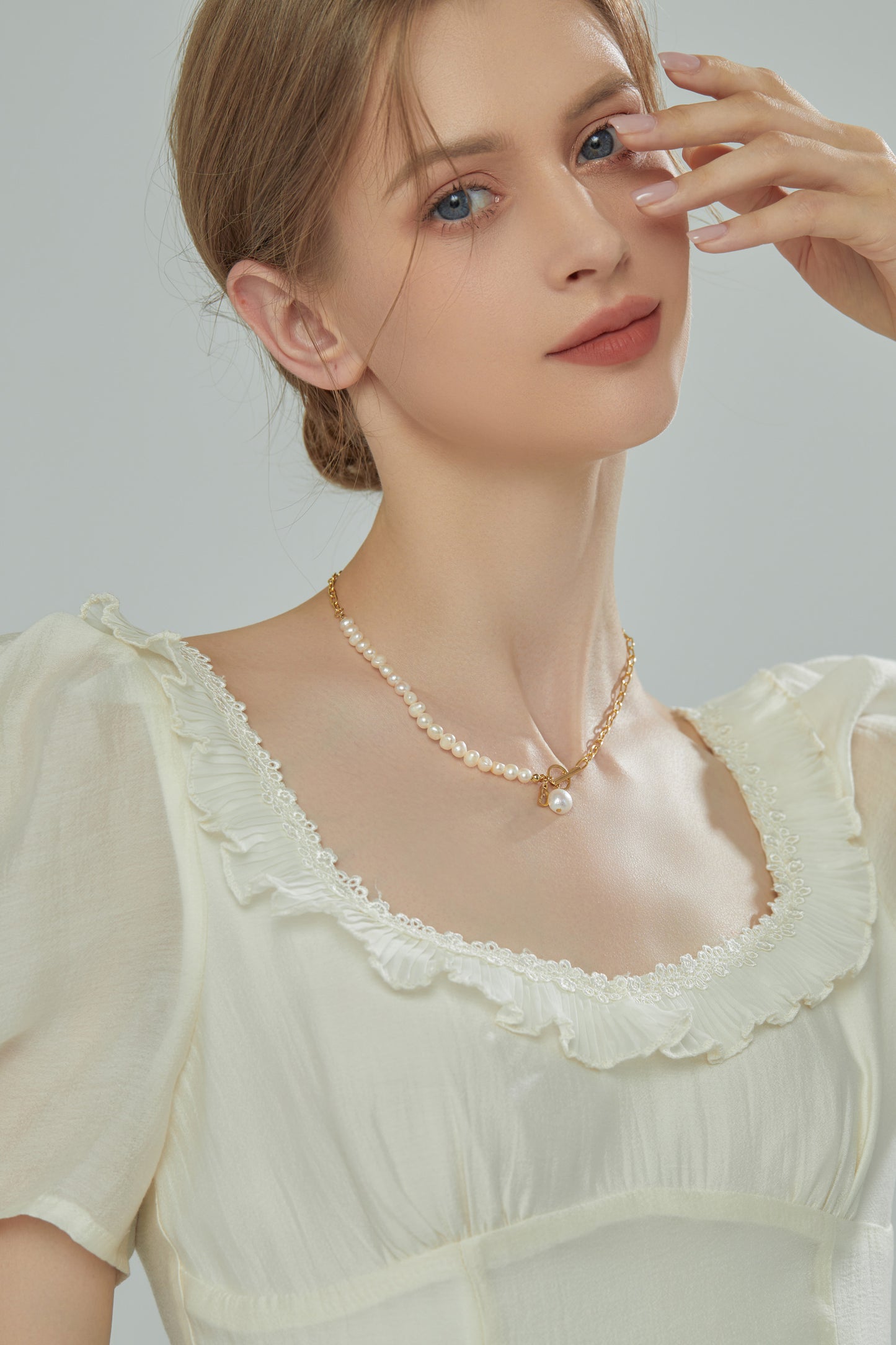 Real Pearl And Chain Gold-Plated Necklace