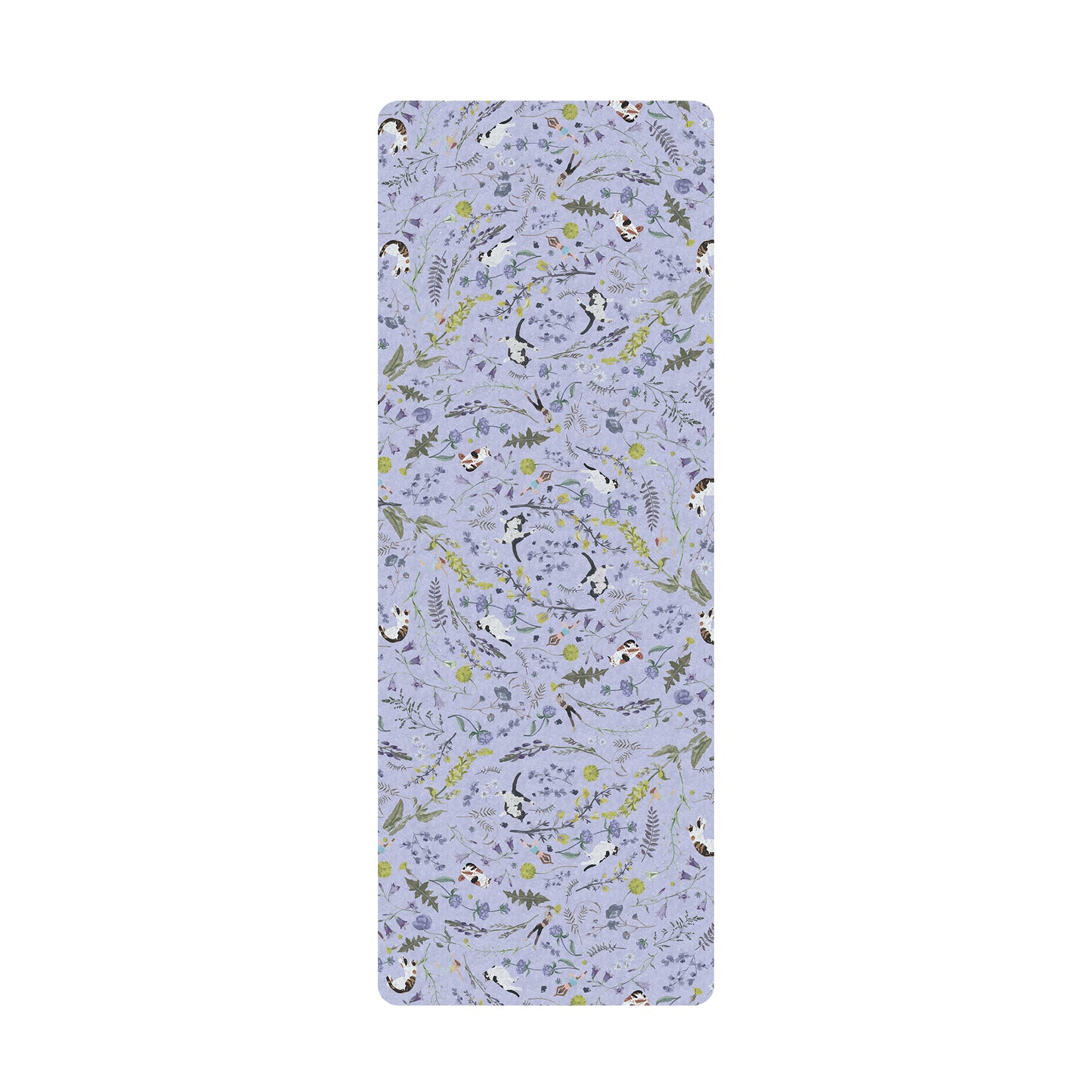 "Yogis Cat and Flower" Purple Wild Flower Field Travel Yoga Mat (1.5mm)